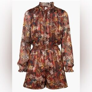 NWT Adelyn Rae Floral Romper Medium Boho Prairie Tie Neck Long Sleeve Fall